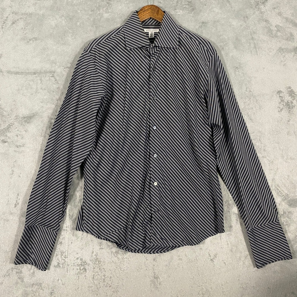 Banana Republic Shirt Sz L Black Gray Diagonal Stripe Button Up VTG Y2K ‎ Office - Picture 2 of 11